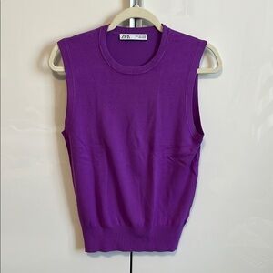 ZARA Women's Royal Purple Lightweight Knit Sleeveless Vest Top, Size L
